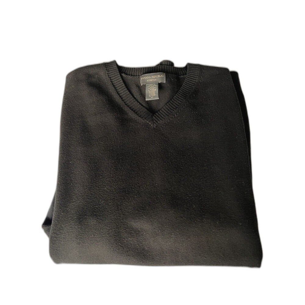 BANANA REPUBLIC Men’s Long Sleeve‎ V-Neck Pullover Sweater Black Cotton XL